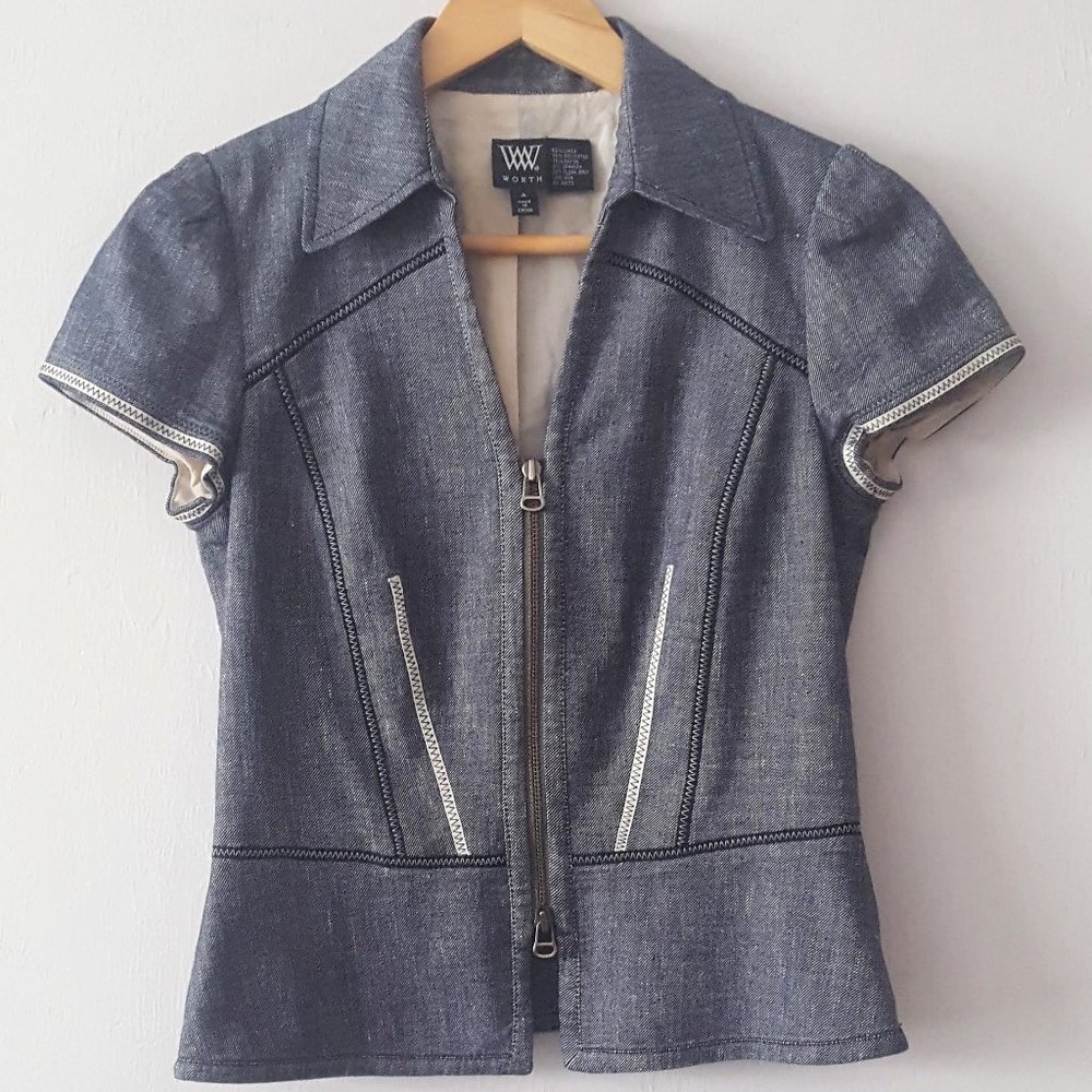 WORTH Stitched Linen Blend Cap Sleeve Blazer Top